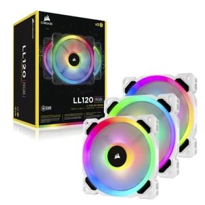 Corsair LL120 RGB PWM Cabinet Fan _ With Lighting Node Pro _ Triple Pack _ White