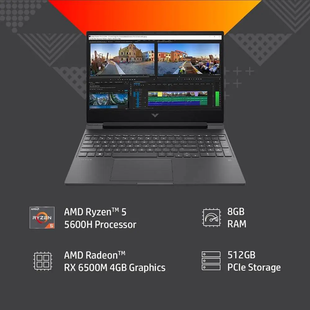 HP Victus 15 FB0777AX Gaming Laptop 15.6 inch FHD 144Hz Ryzen 5 5600H Processor 8GB DDR4 RAM 512GB SSD RX 6500M 4GB Graphics