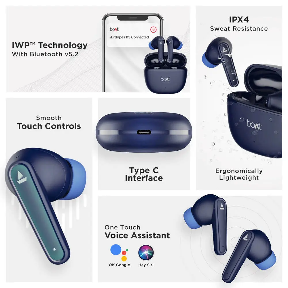 Boat Airdopes 113 Wireless Earbuds - Blue-03