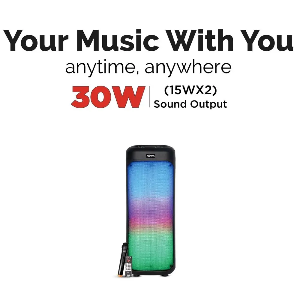 Elista ELS T 5000 TUFB Trolley Speaker with Mic and Remote Control 30W Sound Output RGB LED Light Rechargeable Battery LED Display