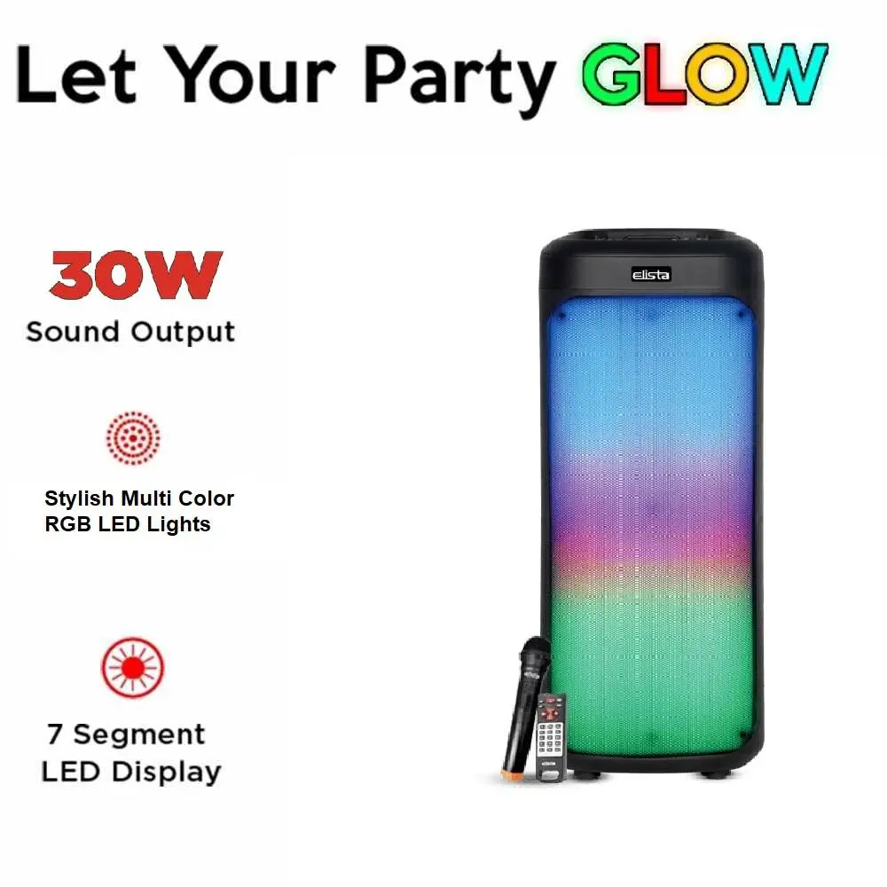 Elista ELS T 5000 TUFB Trolley Speaker with Mic and Remote Control 30W Sound Output RGB LED Light Rechargeable Battery LED Display