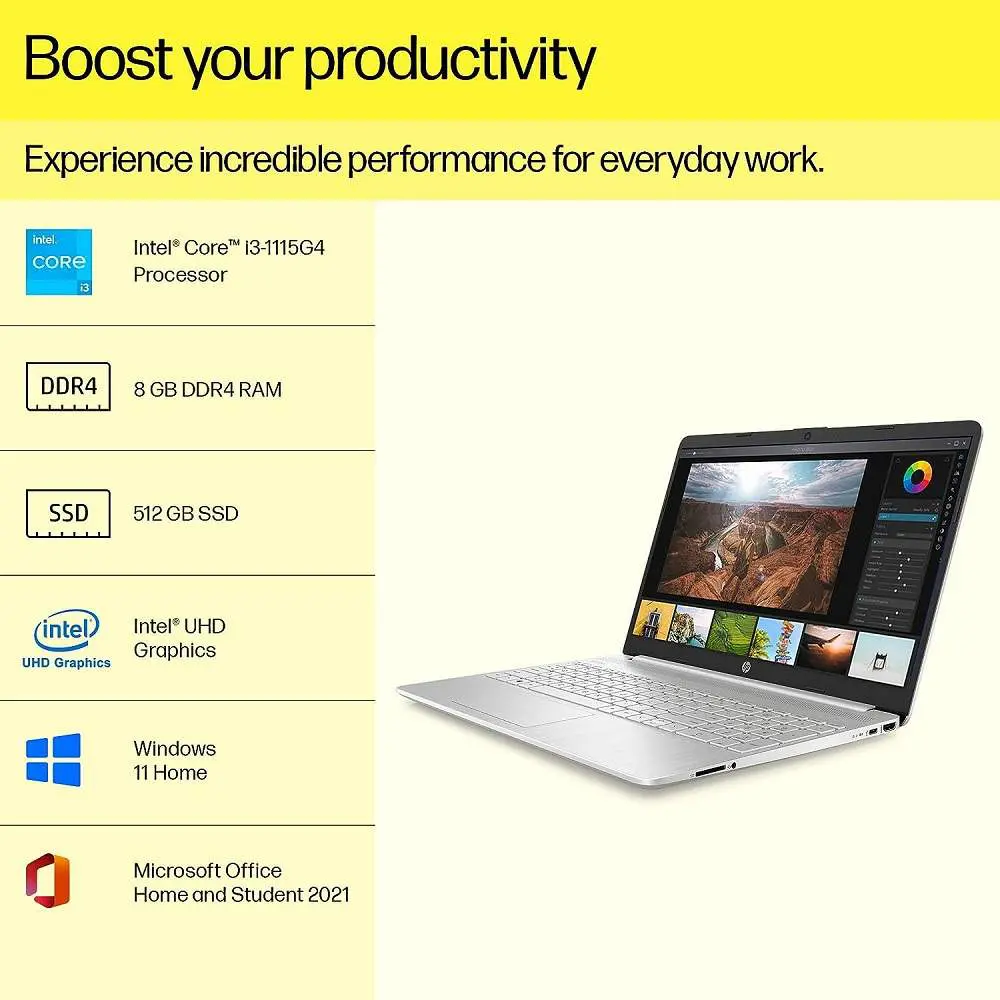 HP 15s fr2515TU Laptop 15.6 inch FHD Display Intel Core i3 11th Gen Processor 8GB DDR4 RAM 512GB SSD