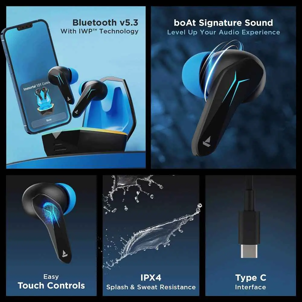 boAt Immortal 121 Bluetooth Gaming Earbuds - Black Sabre - Image 8