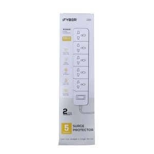 iFYBER FY SP11 5 Universal Socket Surge Protector with Auto Reset Switch Grey 2 Meter Cable