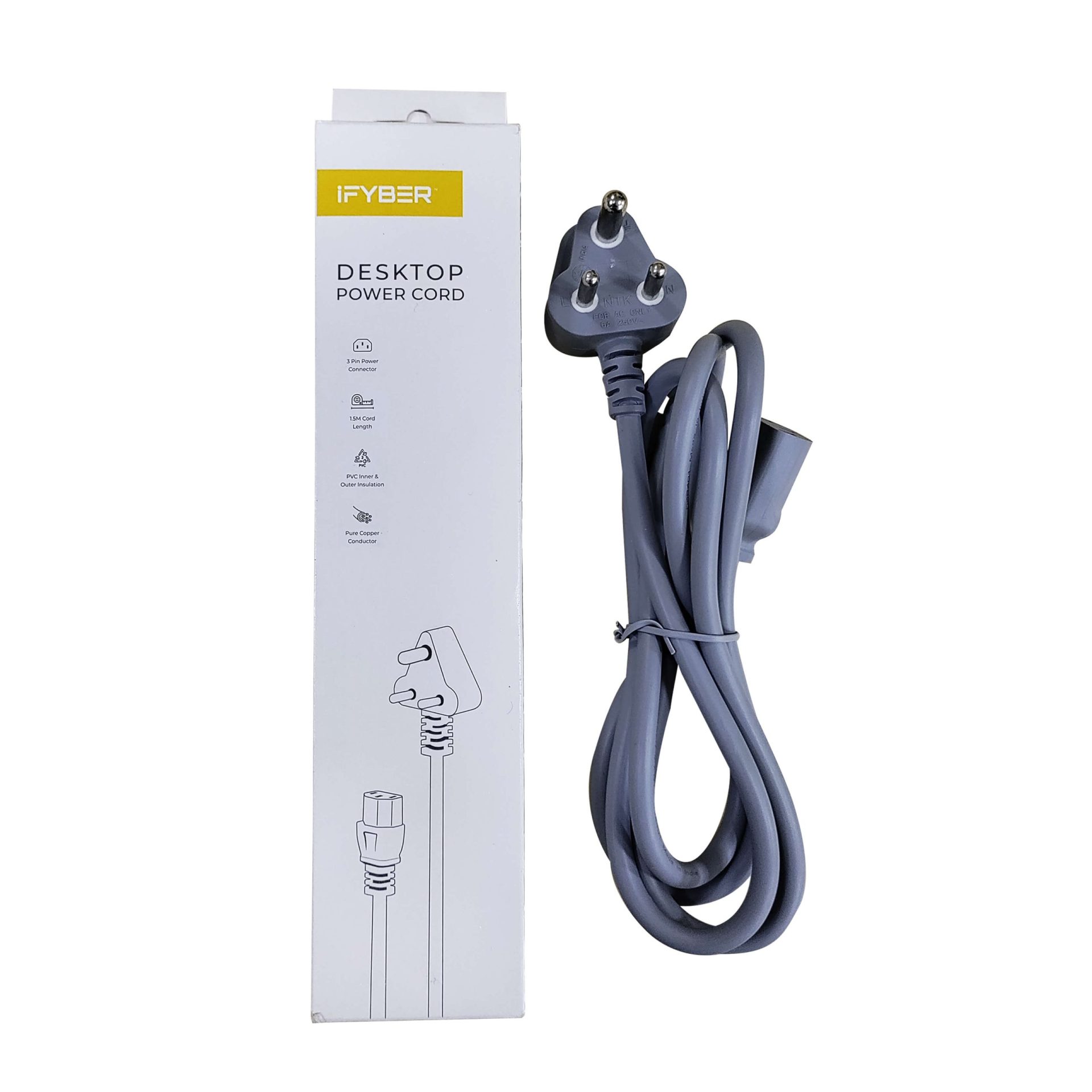 iFYBER iFY-D11 3 Pin Desktop Power Cord – Grey, 1.5 Meter