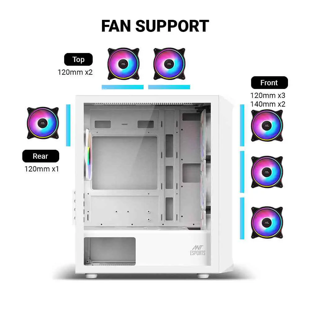 Ant Esports 205 MINI 6F ARGB Mid Tower Gaming Cabinet - White - Image 6