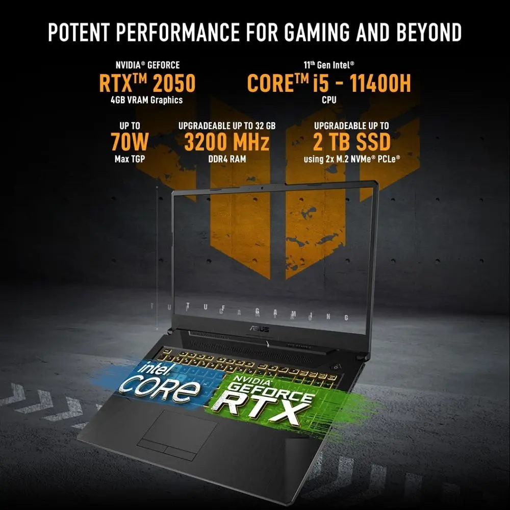 Asus TUF F15 Gaming Laptop 15.6 inch FHD 144Hz Core i5 11th Gen 16GB DDR4 RAM 512GB SSD RTX 2050 4GB GPU