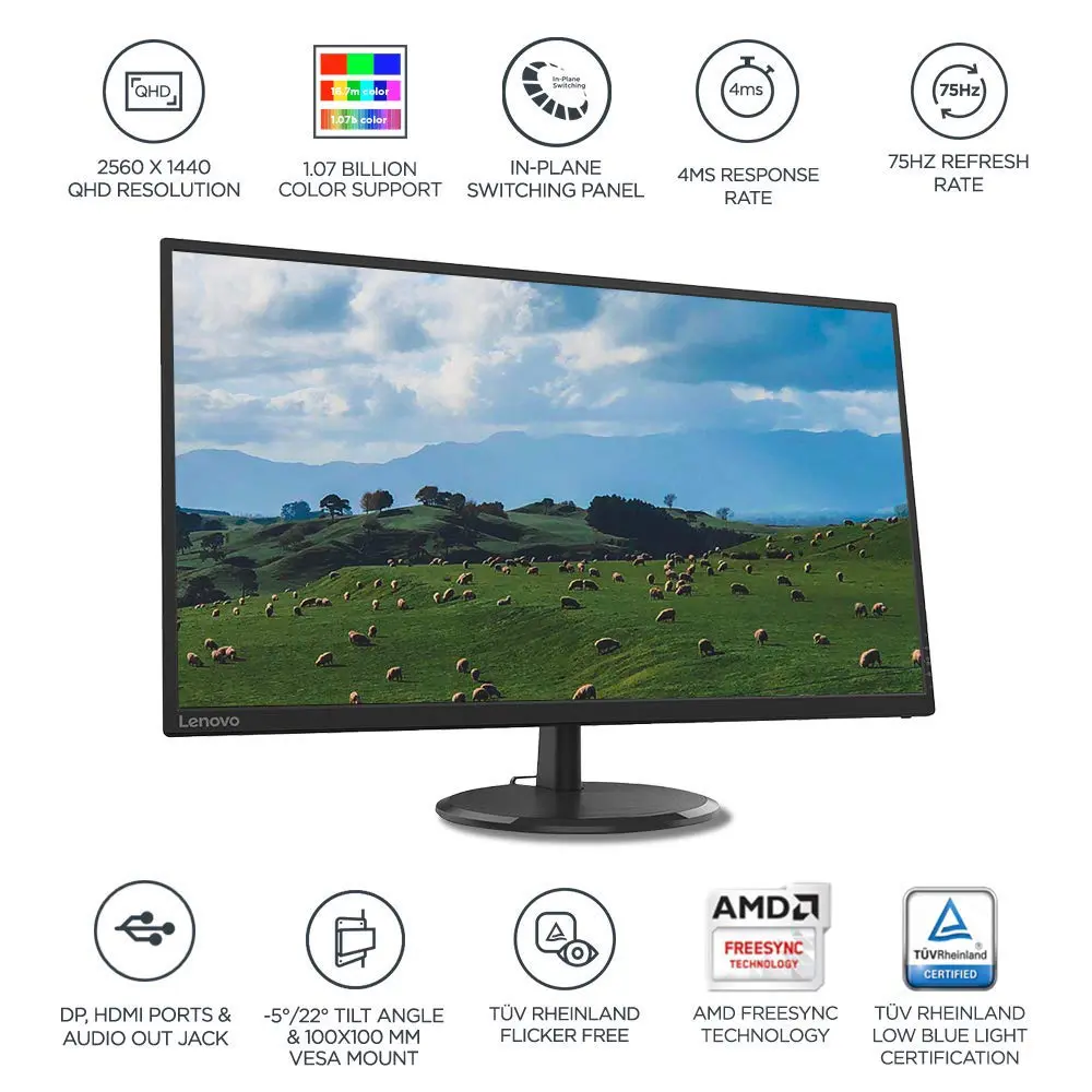 Lenovo D32q 20 2K Monitor 31.5 inch QHD 75Hz Display 4ms Response Time