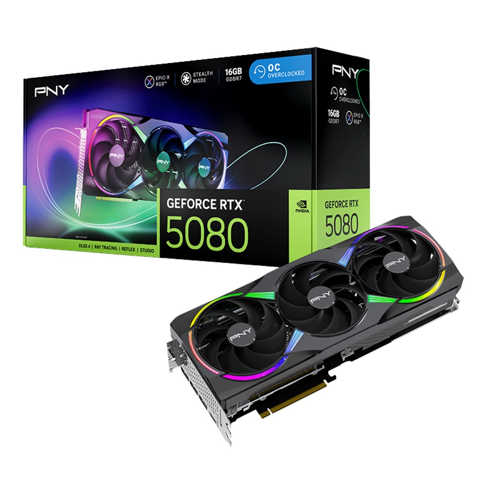 PNY NVIDIA GeForce RTX 5080 ARGB EPIC-X OC 16GB GDDR7 Graphics Card