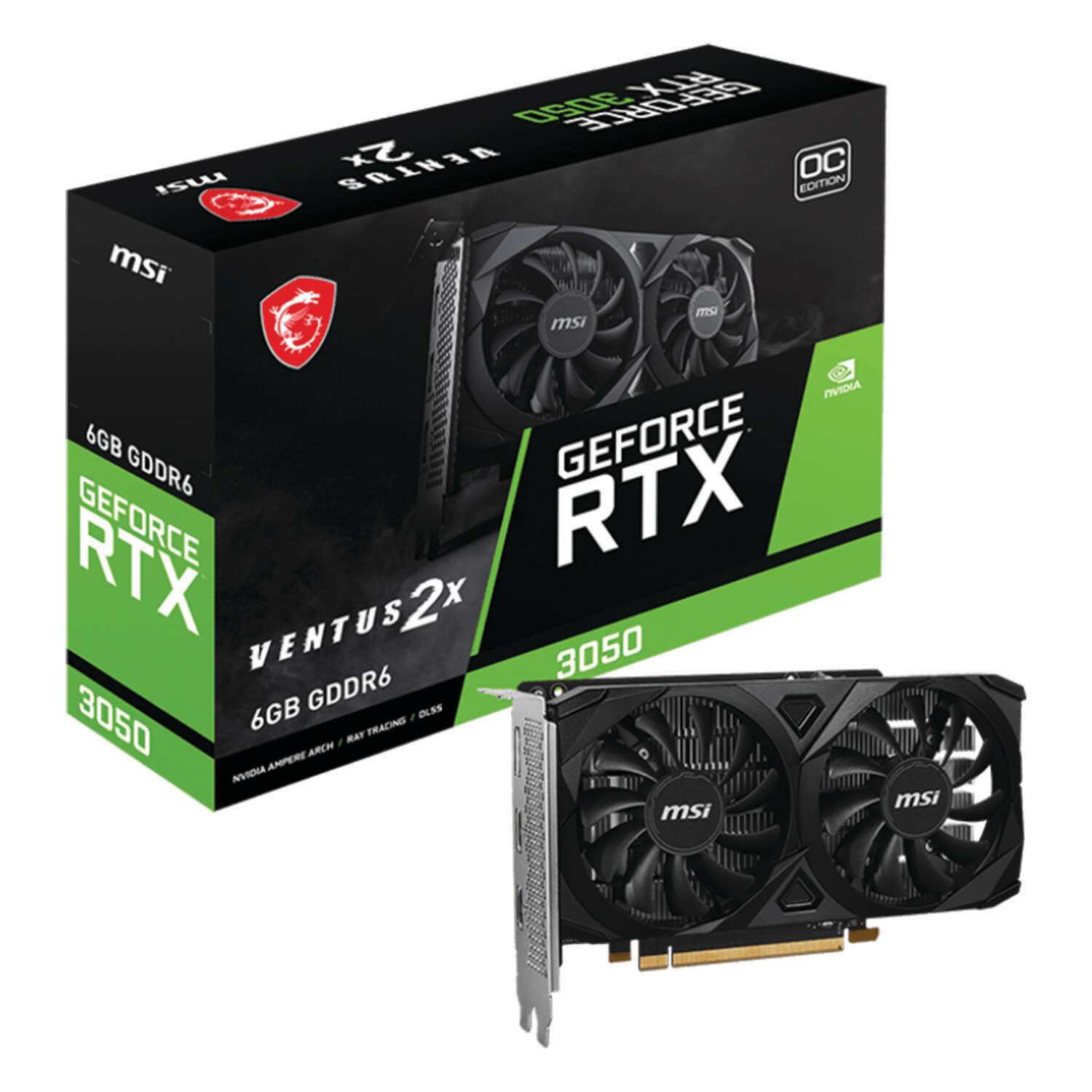 MSI NVIDIA GeForce RTX 3050 Ventus 2X E OC 6GB GDDR6 Graphics Card