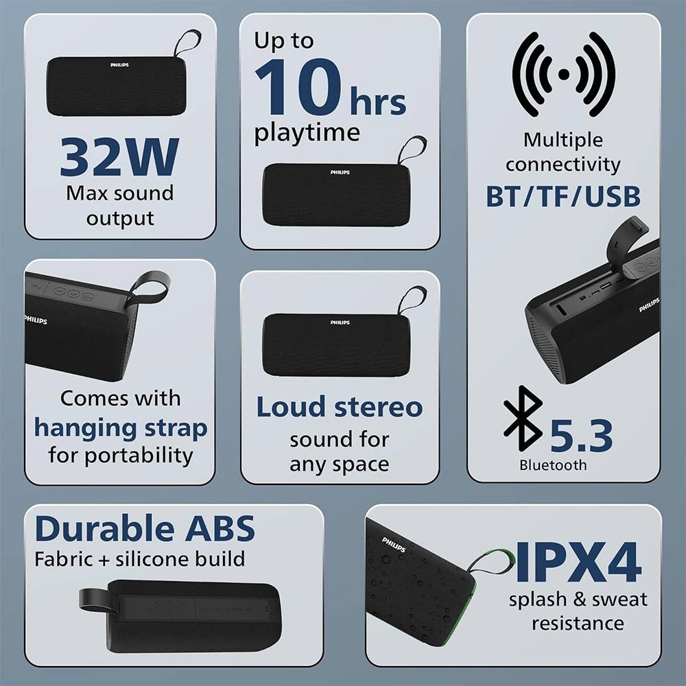 Philips TAS2400 32W Portable Bluetooth Speaker Black 3 krgkart | Krgkart.com Philips TAS2400 32W Portable Bluetooth Speaker Black