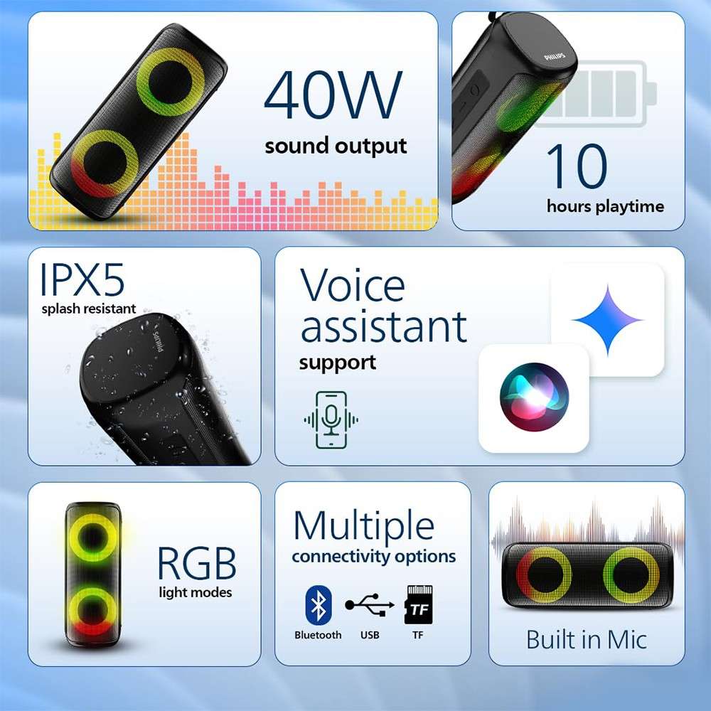 Philips TAS3400 40W Portable Bluetooth Speaker Black 2 krgkart | Krgkart.com Philips TAS3400 40W Portable Bluetooth Speaker Black
