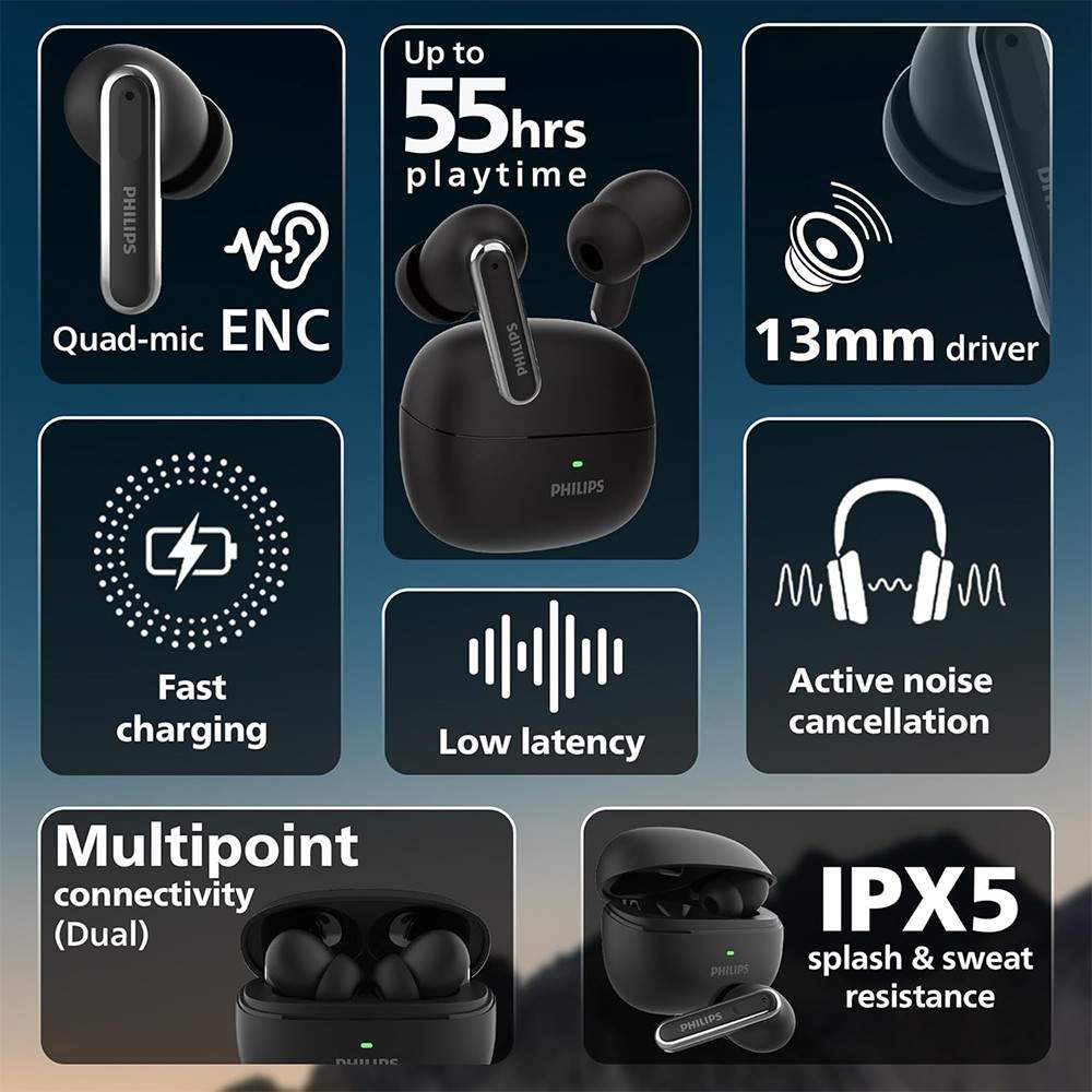 Philips TAT1150 Wireless Earbuds Black 3 krgkart | Krgkart.com Philips TAT1150 Wireless Earbuds Black