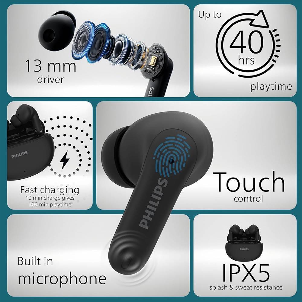 Philips TAT1269 Wireless Earbuds Black 4 krgkart | Krgkart.com Philips TAT1269 Wireless Earbuds - Black - Image 4